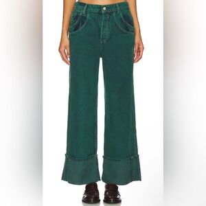 NWT Free People Final Countdown Cuffed Wide Leg Jeans Luke Green Size 30